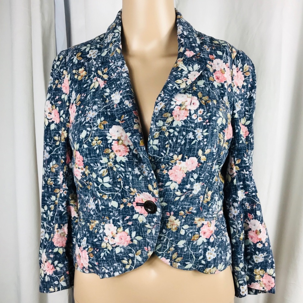 Blue Blazer with Floral Print